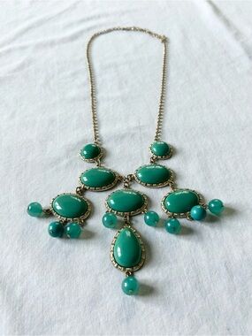 Teal Acrylic Oval Bubble Necklace with Gold Tone Chain